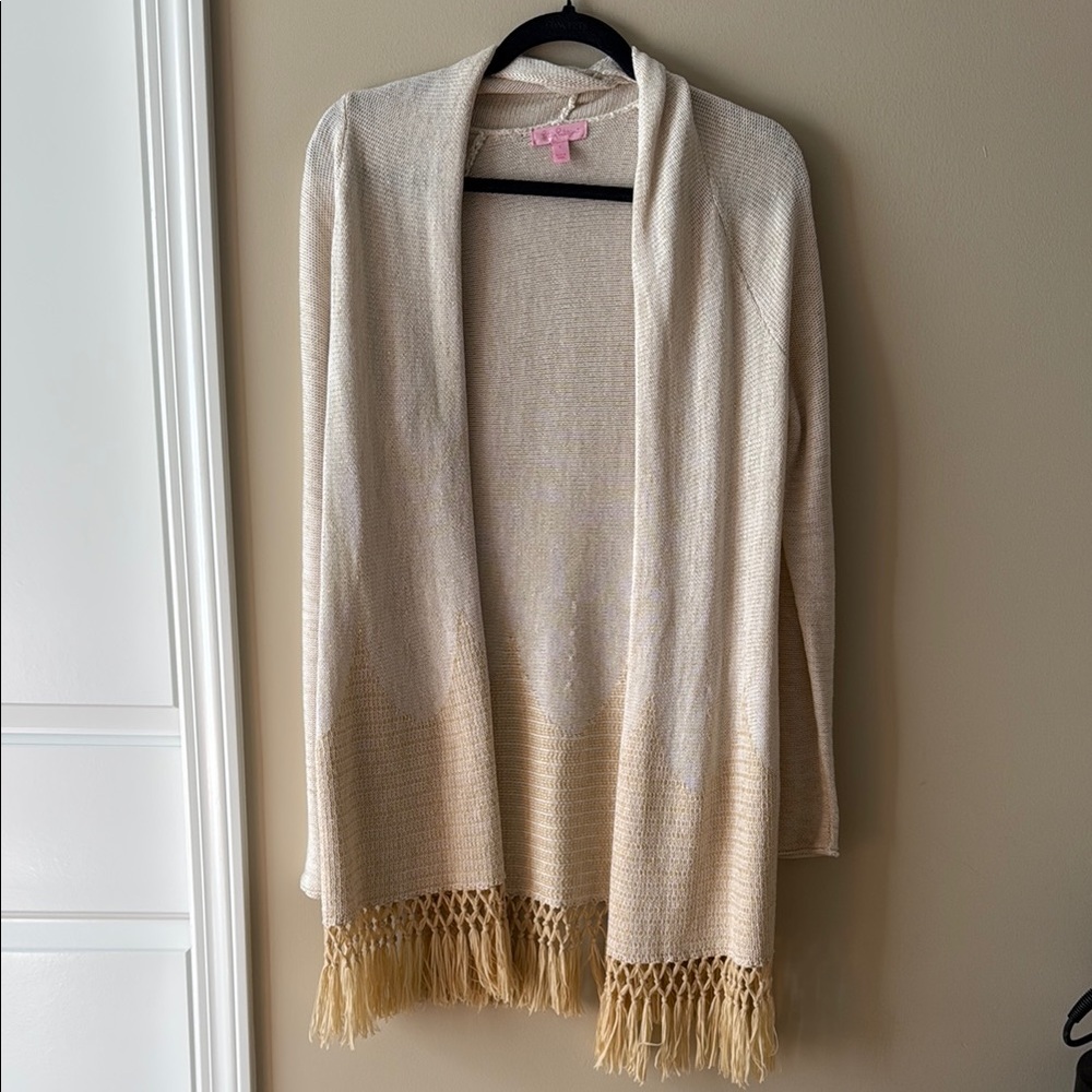 Lilly Pulitzer Cream Tan Cardigan with Fringe